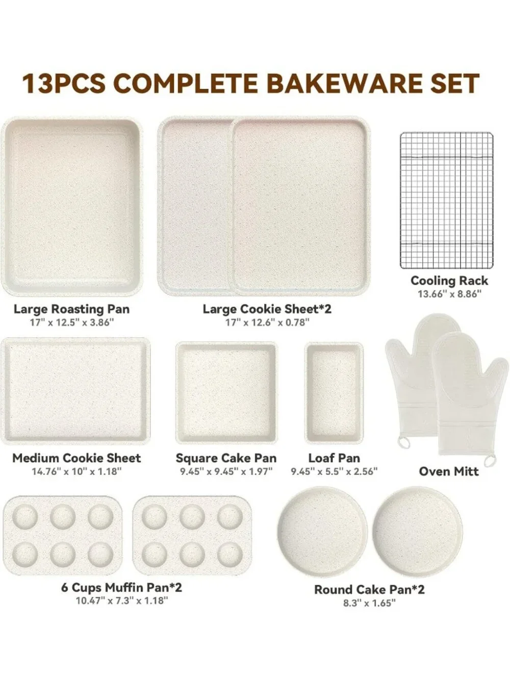 13-Piece White Includes Cookie Sheet with Rack Cake Pan Nonstick Bakeware Sets